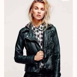 Free People Hooded Faux Leather Moto Jacket